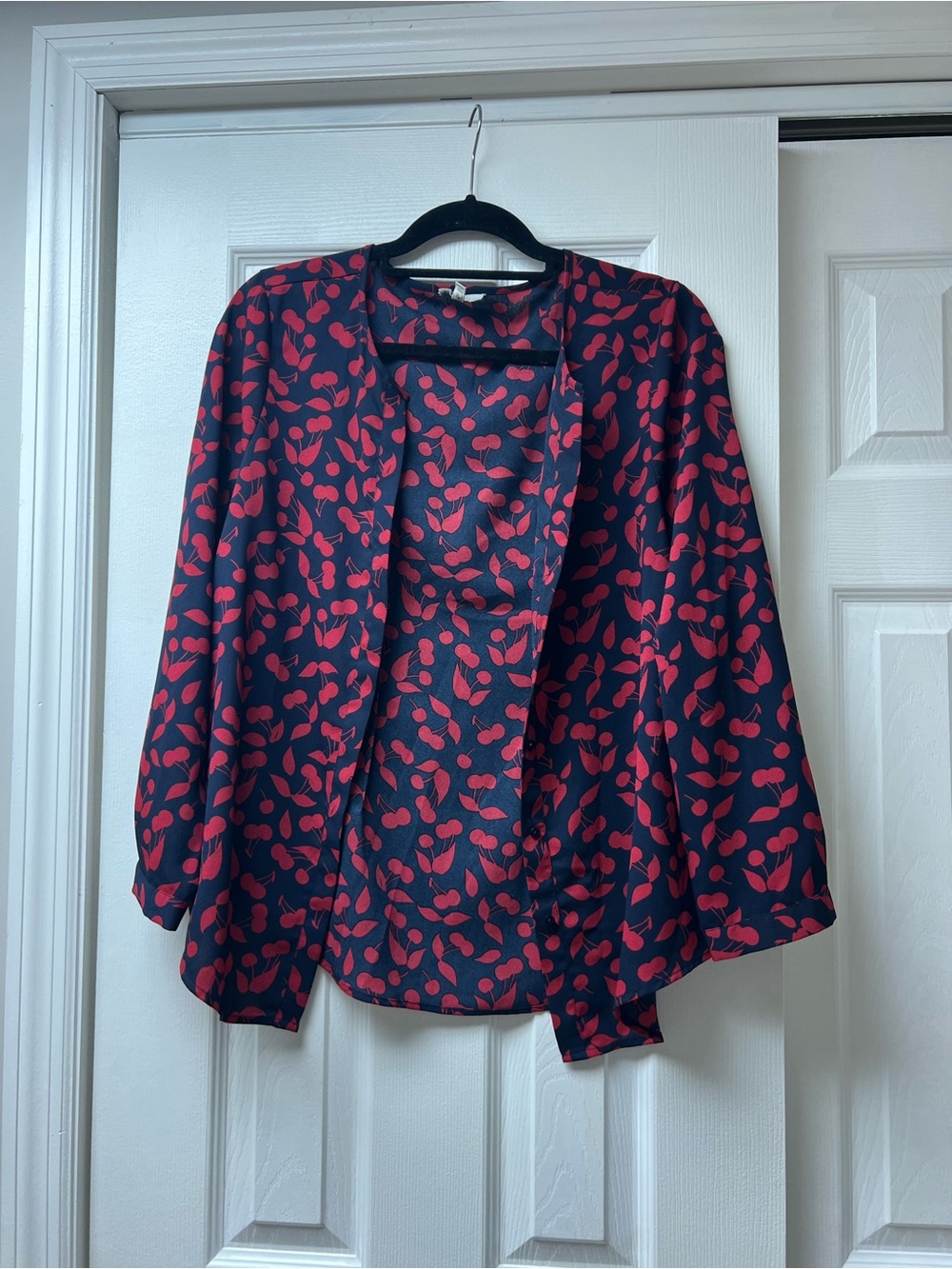 Joie Navy Button-Down Shirt with Red Cherry Print